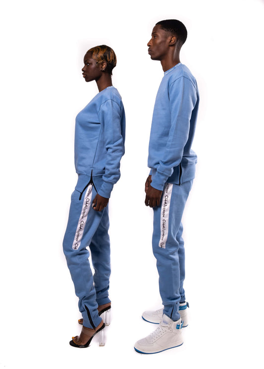 Printed Crew Neck Sweater - Sky Blue