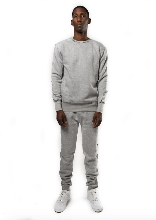 Printed Crew Neck Sweater - Heather Grey