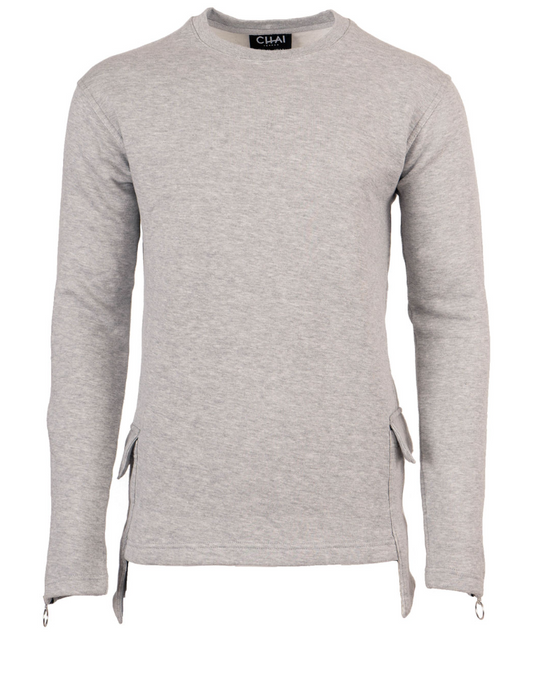 Heather Grey Sweatshirt with Patch Pockets